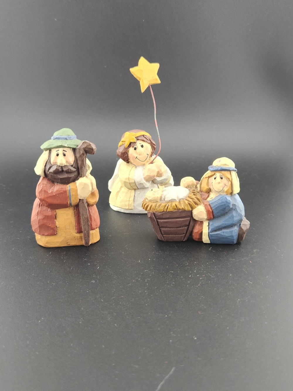 Eddie Walker Mini Nativity Figurine Trio Mary w/Baby Jesus, Joseph & Angel